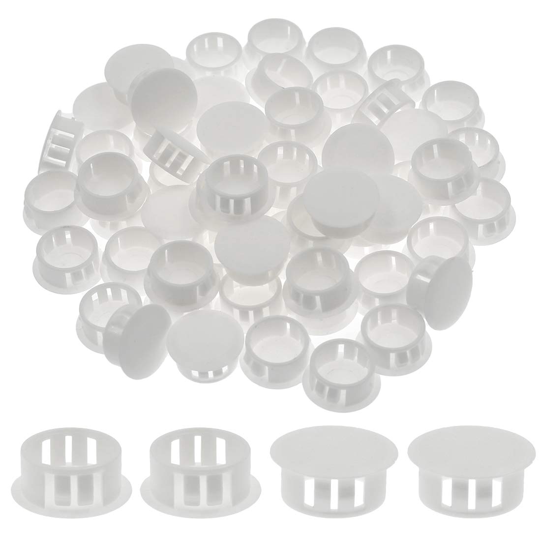 Suiwotin 60PCS 19mm (3/4") White Hole Plugs Plastic Flush Type Hole Plugs Snap in Locking Hole Tube, Furniture Fencing Post Pipe Insert End Caps (White)