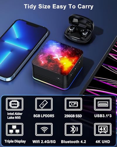 Mini PC 8GB DDR5 256GB M.2 SSD, Alder Lake-Ν95 (up to 3.4GHz) 4 Cores 4 Threads, Mini Computer Micro PC Support 4K Triple Displays, Mini Desktop PC-WiFi 6 Bluetooth 4.2 Support RGB Light,Office/Home - Image 3