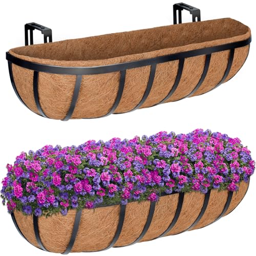 ZeeDix 24 Inch Railing Planter Box, 2 Pack Metal Window