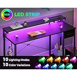 AODK Gaming Desk with LED Lights & Power Outlet, 55 Inch Computer Desk with Drawer, Reversible Desk with Adjustable Monitor Shelf & Headphone Hook for Home Office, Black - Image 5