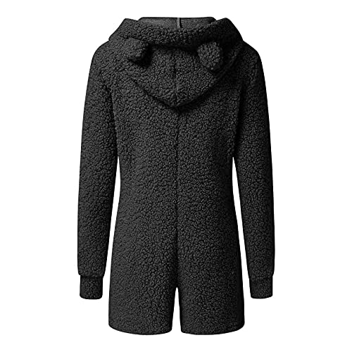 Bear Costume For Women Sexy Solid Zipper Jumpsuits Long Sleeve Pockets Warm Romper Pajamas Cozy Casual Hooded Sleepwear Black #TOP3