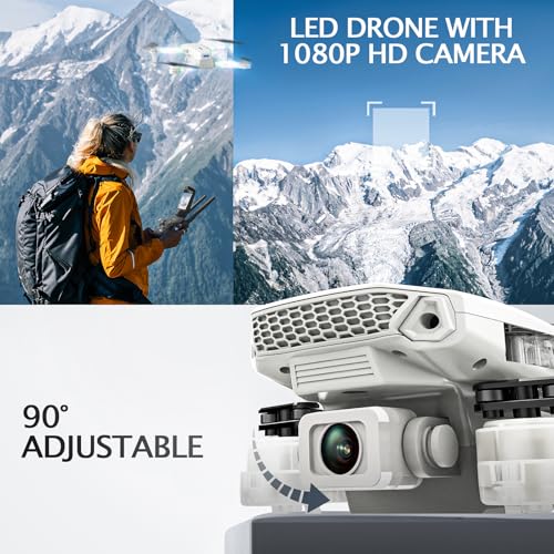 Drone with Camera 1080P HD - Foldable FPV Mini Drones with LED Lights for Adults Kids and Beginners, Toys Gifts RC Quadcopter with One Key Take Off, 3D Flips for Boys Girls with 2 Batteries, White - Thumbnail 4