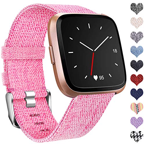 Ouwegaga Compatible con Fitbit Versa Correa/Fitbit Versa 2 Correa, Pulsera Tejidas Ajustable Reemplazo Sport Wristband Compatible con Fitbit Versa Smartwatch, Pequeño, Rosa Cover