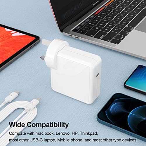 Mac Book Pro Charger,61W USB C Fast Macbook Charger Power Adapter Compatible with Mac Book Pro 16, 15, 14, 13 Inch,Mac Book Air 13 Inch, iPad Pro 2022/2021/2020/2019,2M USB C to C Cable