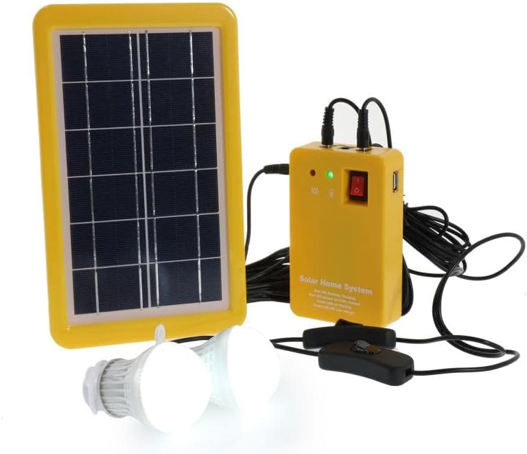 3W Solar Panel Emergency Light Kit Solar Generator 4 Heads USB Charger Cable with 2 LED Light Bulb for Outdoor Camping