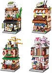Japanese Street View Shop Blocks Building House Toy, 4 Modèles Mini DIY Modèle de construction de blocs MOC Jouet de construction