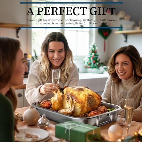 Stainless Steel Roasting Pan, Roaster Pan with Baking Rack, Stainless Steel Cookware, Lasagna Pan with Handles for Kitchen,Large Grill Pan, Deep Baking Pans,Oven and Dishwasher Safe Non-Stick by Homodoskey - Image 8