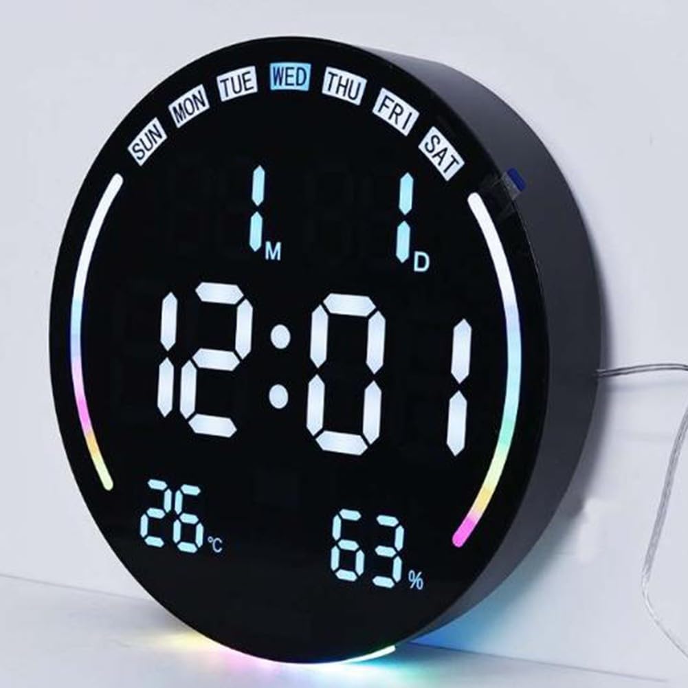Grande orologio da parete a LED con visualizzazione della data del giorno, conto alla rovescia, doppio allarme, per oscuramento automatico camera da letto ufficio