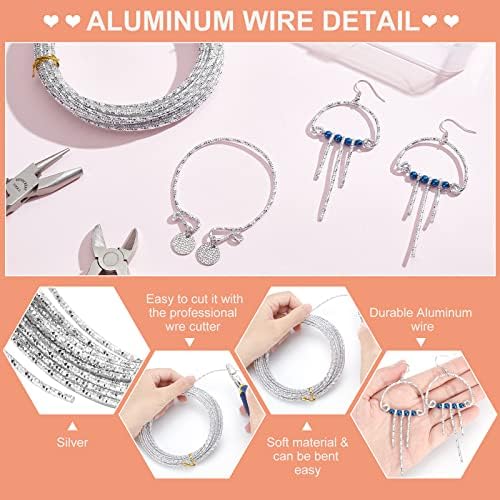 BENECREAT 12 Gauge/2mm Textured Silver Wire 33 Feet/10m Diamond Cut Aluminum Craft Wire for Ornaments Making and Other Jewelry Craft Work