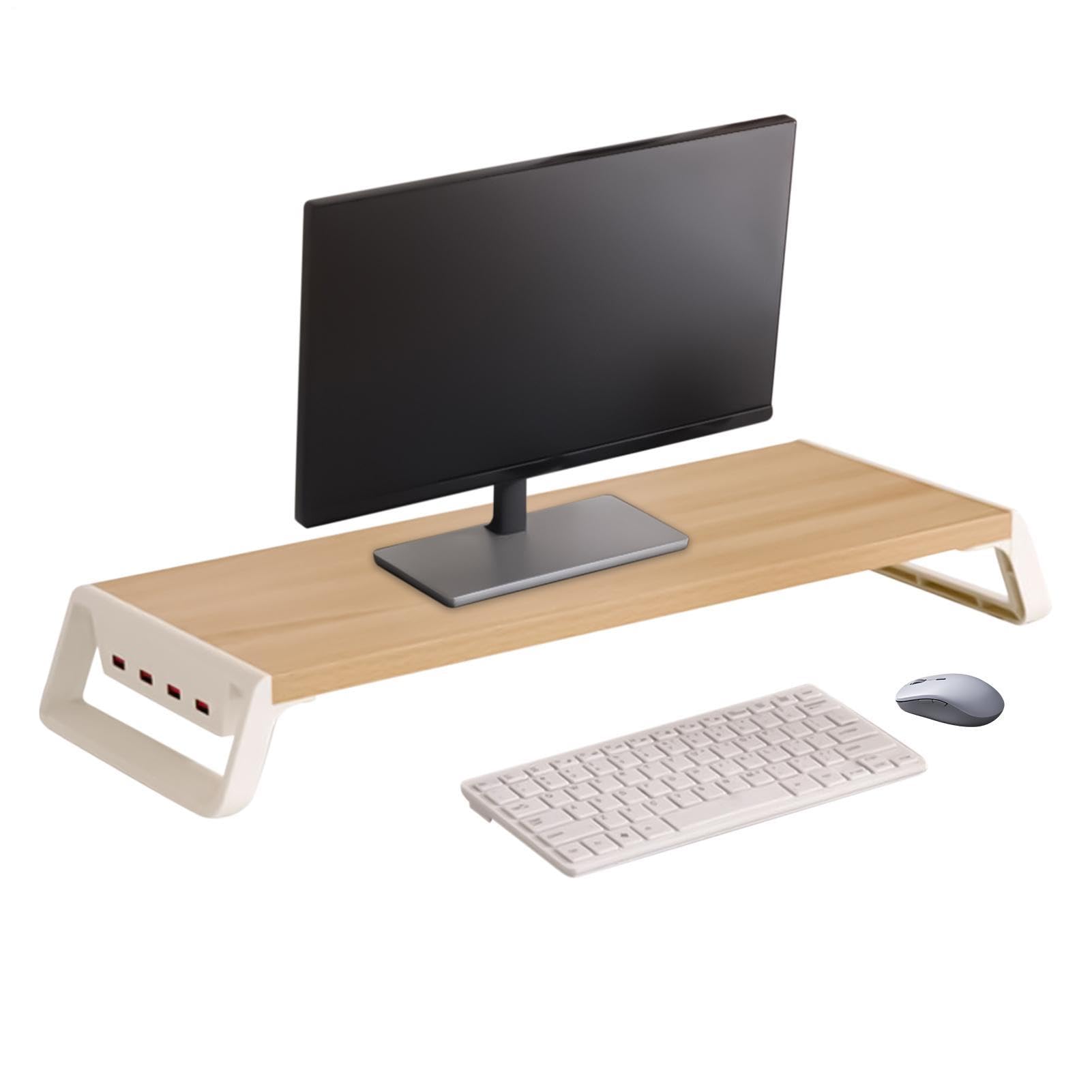 Rialzo Monitor Organizzatore da Scrivania Ufficio con 4 Porte USB | Supporto in Legno Monitor Computer Per Ufficio, Casa, Scuola, Dormitorio Universitario, Studio, Dormitorio, Internet Café