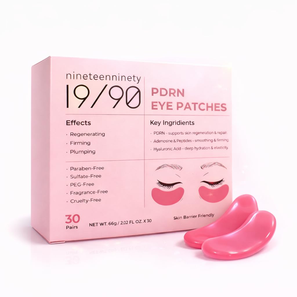 19/90 Revitalizing Hydrogel Under Eye Patches for Dark Circles & Puffiness - Salmon PDRN, Peptides & Hyaluronic Acid - Pink (30 Pair)