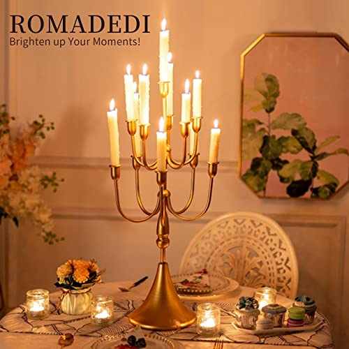 Romadedi Gold Candelabra Candle Holders – 11 Arm 26.4" Wedding Candlestick Holder For Vintage Decor Table Centrepiece Decoration Christmas Holiday Event Party, 2 Pcs #TOP1