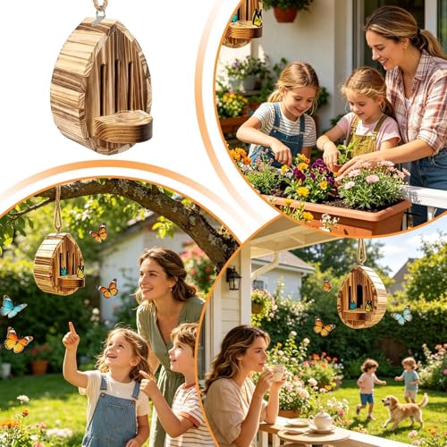 Maison à papillons de jardin en bois véritable de qualité - 5