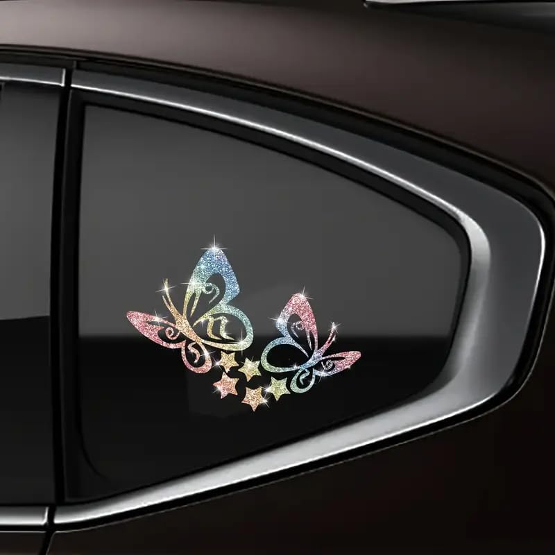 2pcs Sparkling Butterfly Star Sunflower Self-Adhesive PVC Rainbow Glittery Decal Sticker for Cars, Laptops, Trucks, Motorcycles Wall Window Luggage Scratch Cover Door Multi-Surface Decor Sticker - Image 7