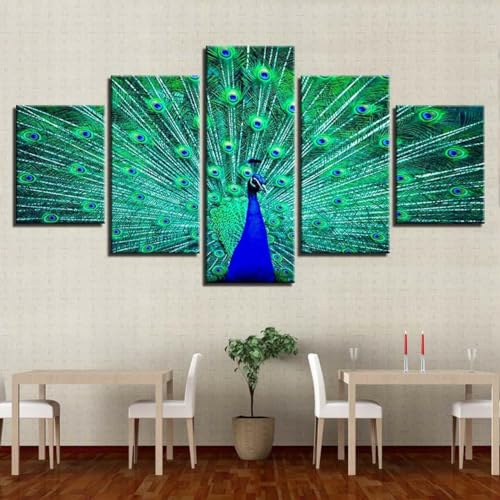 Tableau decoration murale paon vert pour habiller un grand mur vide de salon