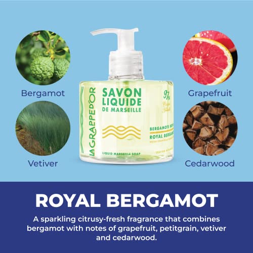 La Grappe D'or Royal Bergamot Marseille Hand Soap With Essential Oils | Handmade In France From Moisturizing Organic Olive & Coconut Oil | Natural, Cruelty-Free & Vegan, 11.10 Oz Liquid #TOP1