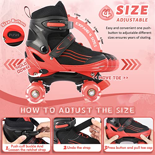 Lejijit Adjustable Roller Skates For Boys Girls Toddler Ages 3-12, 4 Sizes For Kids And Youth Adult With Light Up Wheels, Black Red Roller Skates For Sports. (Toddler 7C-10C) #TOP1