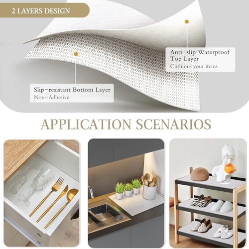 Beautysaid Shelf and Drawer Liner for Kitchen Cabinet, Non Adhesive Non Slip Shelf Paper Waterproof Washable Thickened for Dresser Pantry Shelve Bathroom Protector Liner(White,12 in x 10 FT)