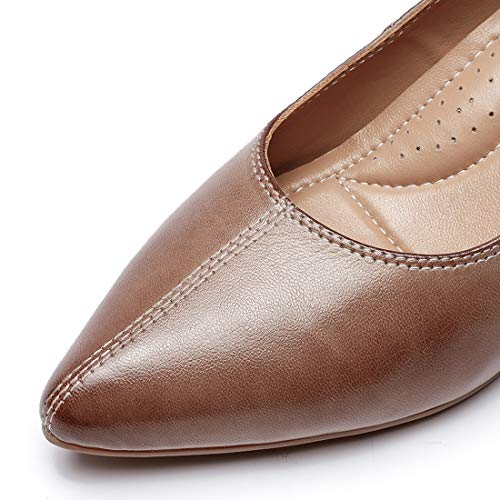 Image of Mona flying Women's Leather Pump Med Heel Pointed Toe Office Dressy Shoes