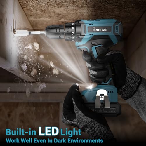21V Power Drill Cordless, Bamse Electric Drill Set with 2.0Ah Battery Charger, 3/8”Keyless Chuck, 2 Variable Speed, 18+1 Torque, 20pcs Driver Bits and Belt Hook for DIY Projects, Blue - Thumbnail 5