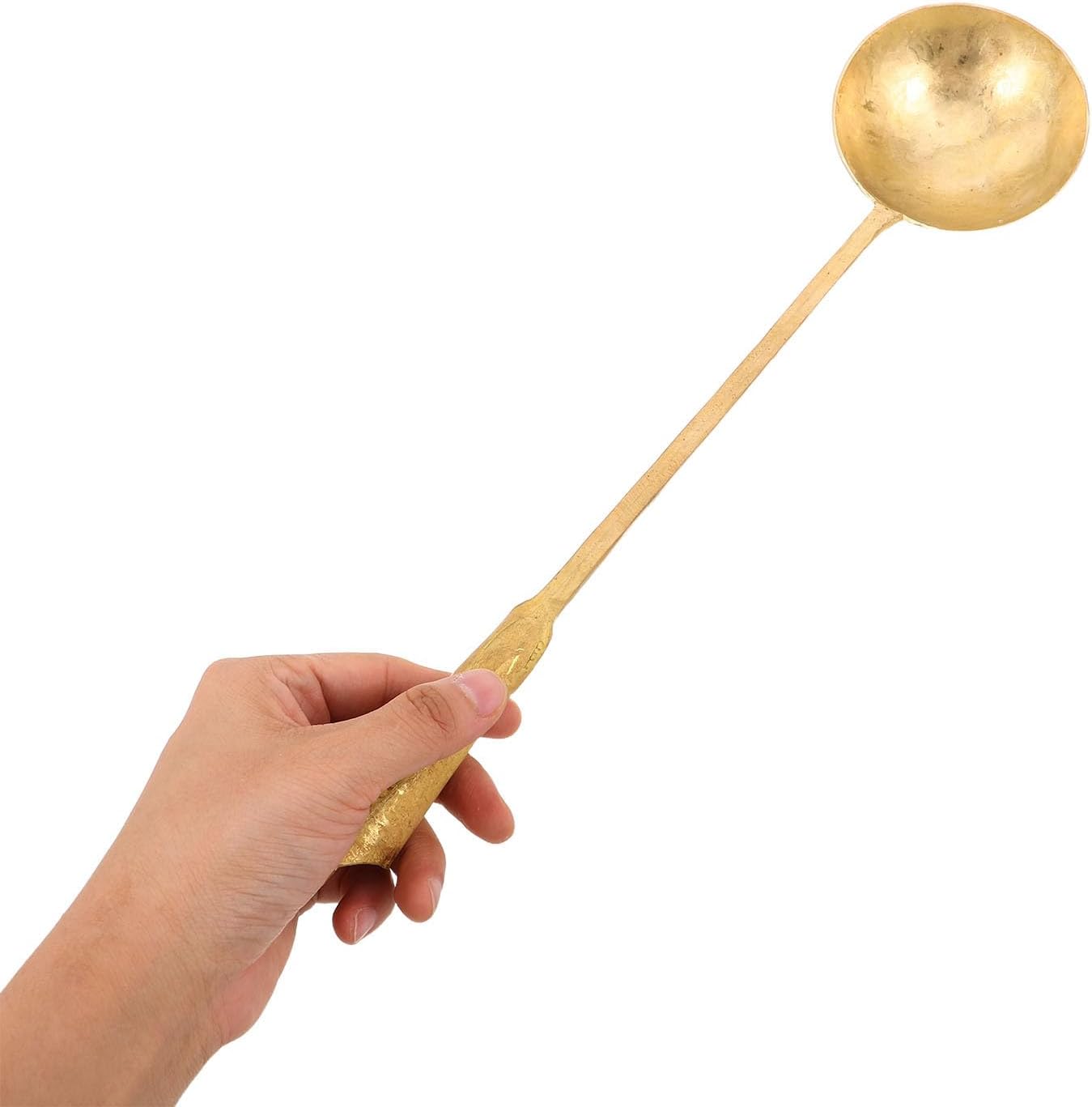 Alipis Round Soup Spoon: Traditional Copper Sugar Art Spoon With Extended Handle - Vintage Stirring Ladle - Smooth Surface For Easy Maintenance