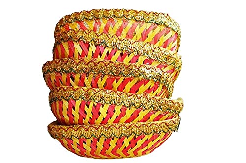 Image of SCISSORS CRAFT Handmade Colorful Net Covering Bamboo Basket For Wedding And Festival Gift Purpose (5)