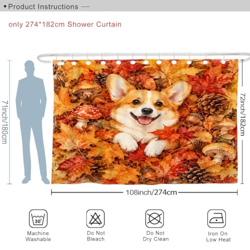 Rideau de douche résistant lavable grand format motif Corgi orange - 4