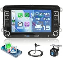2G+64G for VW Passat Jetta Tiguan Golf MK5 MK6 T5 Polo Car Radio Stereo Android 13 with Wireless Carplay//Android Auto, 7 Inch Touch Screen Two USB, GPS,FM/RDS,SWC,Bluetooth HD Backup Camera