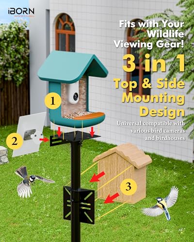 iBorn Smart Bird Feeder Pole Mounting Kit Bluebird House Pole for Outdoors,1 inch Thickness,Universal Mount Kit Bracket for Camera Feeder/Birdhouse - Thumbnail 3