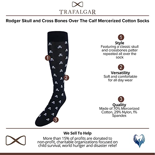 Trafalgar Men's Rodger Skull and Cross Bones Over The Calf Mercerized Cotton Socks, Black2
