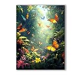 Malen Nach Zahlen Wald Malen Nach Zahlen Erwachsene mit Rahmen 30 x 40 CM, Paint by Numbers Adult Schmetterling Mit 3 Pinseln Acrylfarbe, Bastelset Erwachsene, Wanddeko, Geschenke für Frauen 0R-252