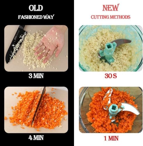 Image of 2 Pcs 2 in 1 Multipurpose Manual Vegetable, Dry Fruit and Onion Handy Chopper for Kitchen use and Quick Cutter with 3 Stainless Steel Blade, 1000ml