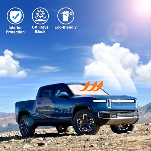 Image of Windshield Sun Shade Custom Fit for 2022 2023 2024 2025 2026 Rivian R1T Accessories Foldable Sunshade Sun Blocker Protect Car from Sun Rays & Heat Damage Keep Car Cooler