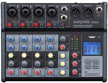 Weymic SE-60 Professional Mixer for Recording DJ Stage Karaoke w/USB XLR Microphone Jack, 48V Power(6-Channel)