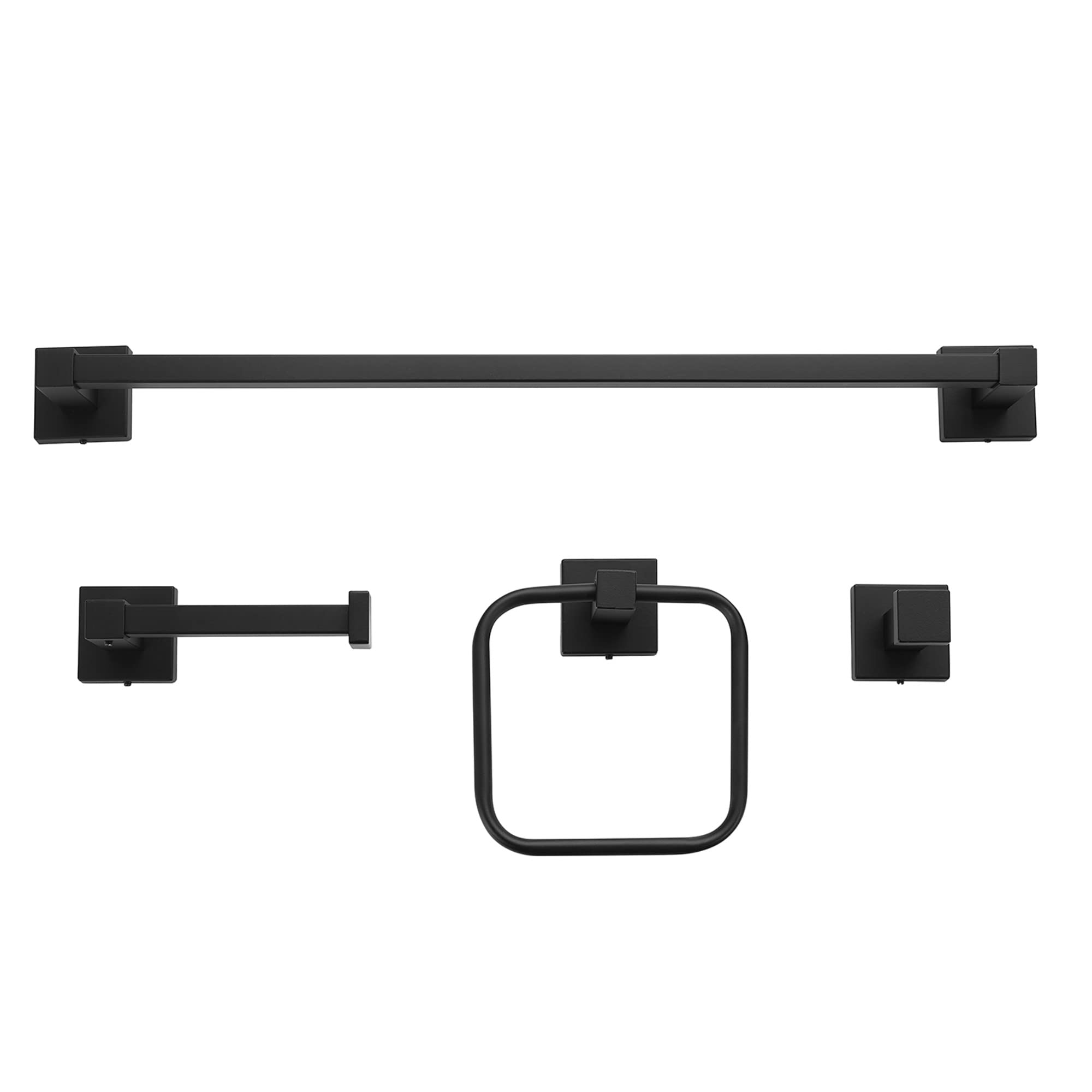 Globe Electric 65561 4-Piece Bathroom Hardware Accessory Kit, Matte Black, Towel Bar, Towel Ring, Robe Hook, Toilet Paper Holder, Home Decor, Bathroom Set, Kitchen Décor, Design Essentials