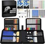 Cool Bank 106 Pack Art Supplies Sketching Kit with 3-Color Sketch Book, Coloring Book, Drawing Pencils with Graphite Colored Charcoal Watercolor & Metallic Pencils, Art Kit Gifts for Artist Adults Kid