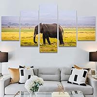 SIGNWIN 5 Panel Canvas Wall Art Modern Art Animals Dramatic Giraffe Lion Multicolor Photography Southwest for Home Decorations Ready to Hang - 60