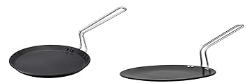Hawkins Futura Non Stick Flat/Dosa Tawa, 30 cm & Hard Anodised Tawa, 26 cm , 4.88 mm, Induction Base, Black, Combo
