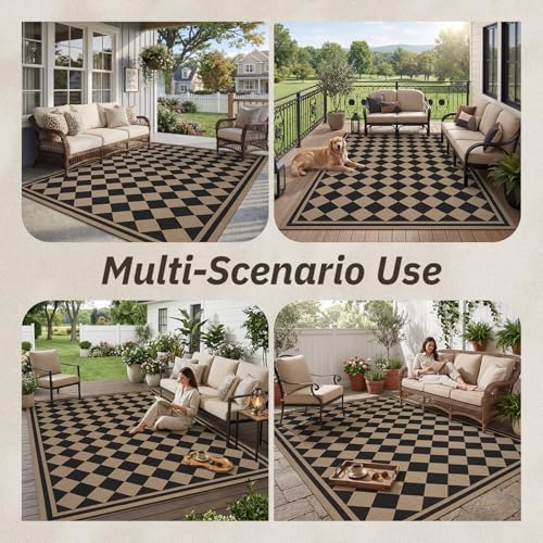 Easy Jute Indoor Outdoor Rug-Area Rug Farmhouse Patio Outdoor Carpet-Backyard Patio Porch Rug Easy Cleaning High Traffic Pet Friendly Non Shedding Black 4x6 FT — view 5