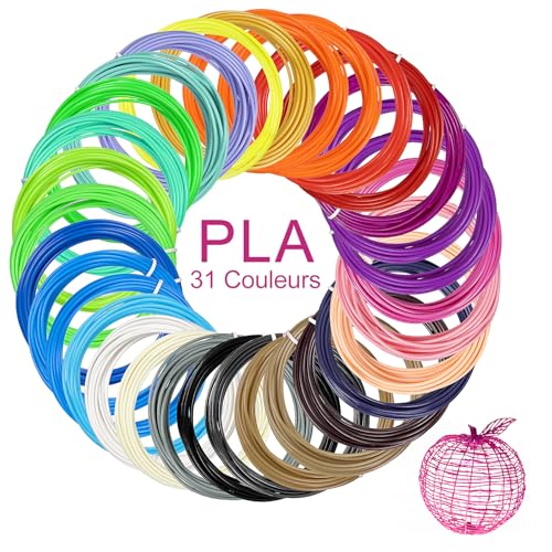 Kretrum Recharges de filament PLA 31 couleurs 1,75 mm, 5 m compatibles MYNT3D, SCRIB3D, PIKA3D