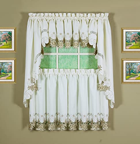 Today's Curtain Verona Reverse Embroidery Swag, 38", Ecru/Antique #TOP1