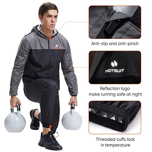 Hotsuit Sauna Suit For Men Sweat Suits Gym Workout Exercise Sauna Jacket Pant Full Body, Gray, L #TOP1