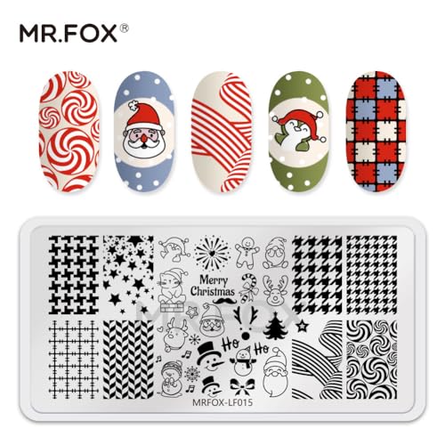 Christmas Nail Stamping Plate Set Winter Snowflake Xmas Snowman Christmas Tree Santa Claus, 5Pcs Nail Art Stamp Kit Templates