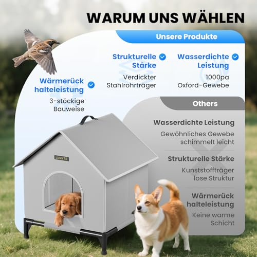 Outdoor Katzenhaus mit Erhöhten Design, Wasserdicht Katzenhaus für Draußen, Warm Hundehöhle mit Türvorhang, Waschbar Hundehaus Tierheim Für Streuner Haustiere (XL, Grau)