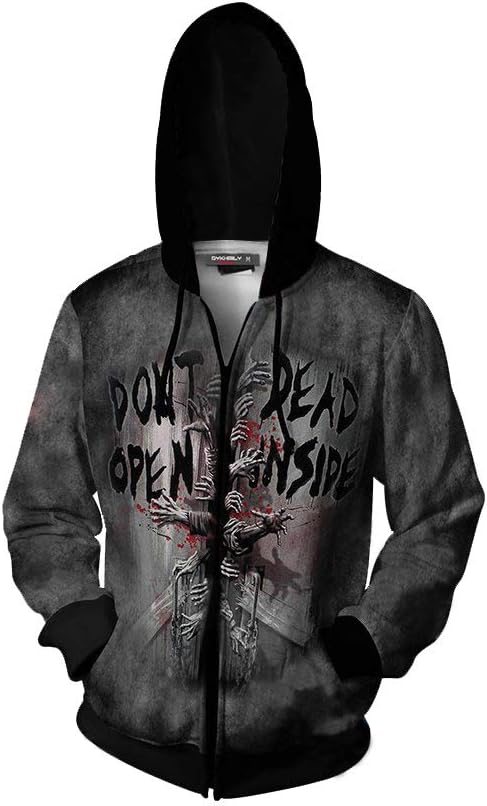 CosIdolMens TWD Zombie Hoodie Skeleton Skull Hooded Sweatshirt Zip Up Jacket Walking Cosplay Dead Long Sleeve Pullover