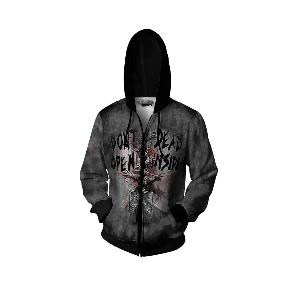 CosIdolMens TWD Zombie Hoodie Skeleton Skull Hooded Sweatshirt Zip Up Jacket Walking Cosplay Dead Long Sleeve Pullover