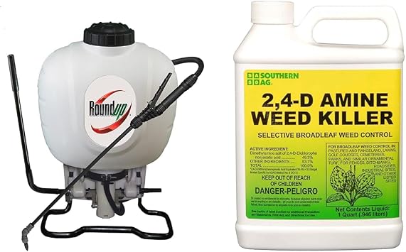 Roundup 190314 4 Gallon Backpack Sprayer and Southern Ag 32oz Amine 2,4-D Weed Killer