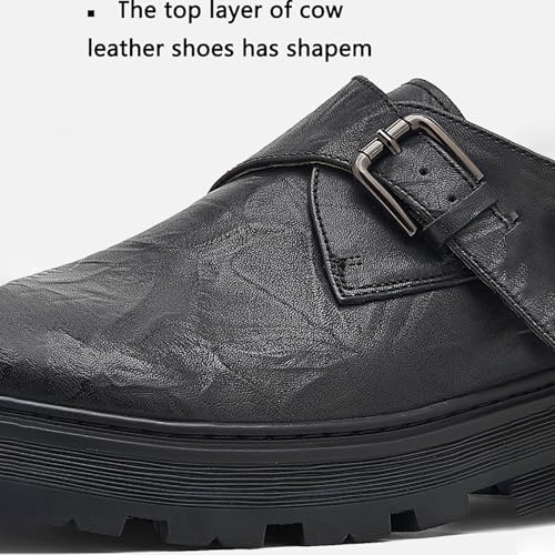 Men's Genuine Leather Classic Fashion Metal Decoration Chunky Heel Penny Loafers ，Comfortable Round Toe Sole Non Slip Wear-Resistant Slip On Business Dress Leather Shoes3