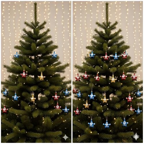 Image of Crackles Santa Face Star Hanging Ornaments (Set of 4) | Multicolor Christmas Tree Decorations | Festive Xmas Hanging Decor for Home, Office & Party, Party Favors