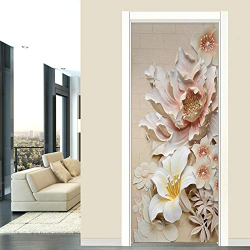 YQLKD Porte Sticker Mural Papier Autocollant d'affiche Imperméable De Papier Auto-Adhésif d'image De Fleur en Relief d'impression 3D